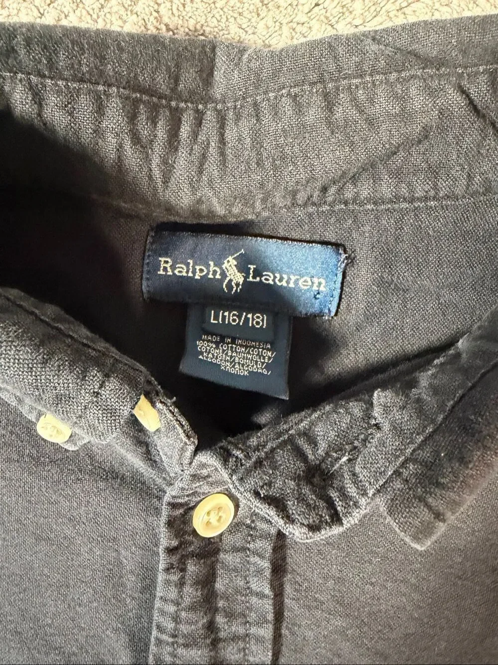 Ralph Lauren Boys Large16/18 Black Cotton Button Down Oxford Shirt Pony Logo